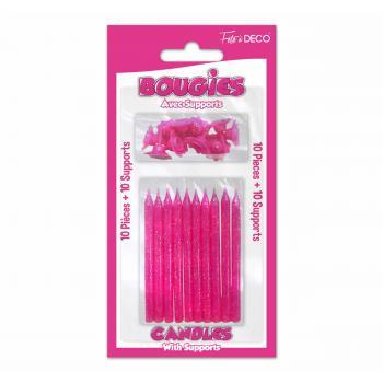 BOUGIES PAILLETEES FUSHIA X10