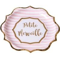 ASSIETTES PETITE MERVEILLE RAYE ROSE ET BLANC 23CM  X8