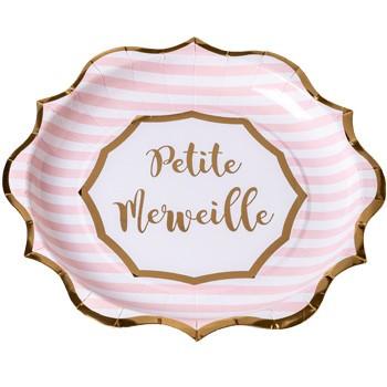 ASSIETTES PETITE MERVEILLE RAYE ROSE ET BLANC 23CM  X8