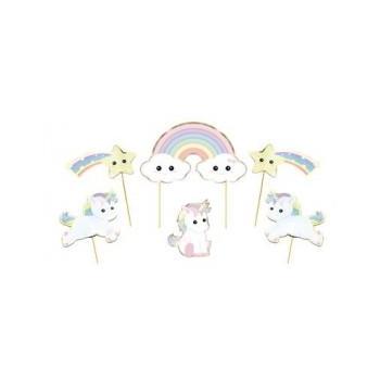 SET DE 6 DECORATIONS BABY LICORNE POUR GATEAU (13cm)