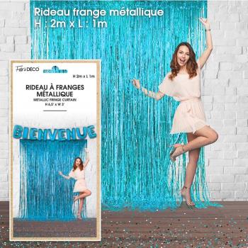 RIDEAU FRANGES METALLIQUE BLEU