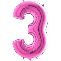 BALLON ALU CHIFFRE 3 FUSHIA 26"66CM