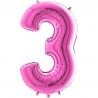 BALLON ALU CHIFFRE 3 FUSHIA 26"66CM