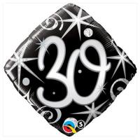 BALLON ALU CARRE HAPPY BIRTHDAY 30 NOIR ET GRIS 18" 46cm