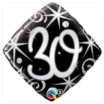 BALLON ALU CARRE HAPPY BIRTHDAY 30 NOIR ET GRIS 18" 46cm