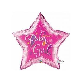 BALLON ALU FORME ETOILE WELCOME BABY ROSE 36" 91CM