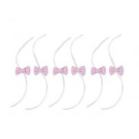 NOEUD TISSU RAYE ROSE BLANC + LIEN 4,5CMX3CM X6
