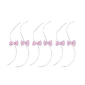NOEUD TISSU RAYE ROSE BLANC + LIEN 4,5CMX3CM X6