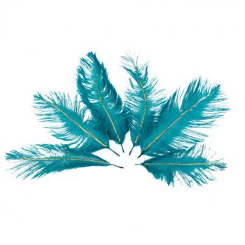 6 PLUMES FEERIQUES EMERAUDE ET PAILLETTES OR 15CM
