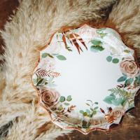 ASSIETTES PEONY BLANCHES/ROSES/VEGETAL/ROSE GOLD 22,5CM X8