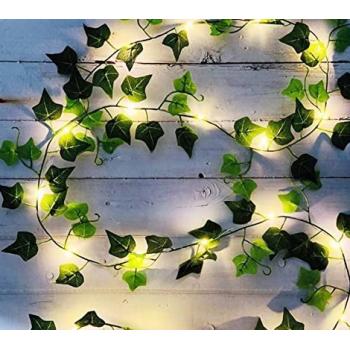 GUIRLANDE DE FEUILLES LIERRE VERTE + LEDS 2,30M (piles incluses)