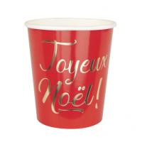 GOBELETS FESTONNES 200ML ROUGE ET OR JOYEUX NOEL X8