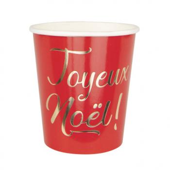 GOBELETS FESTONNES 200ML ROUGE ET OR JOYEUX NOEL X8