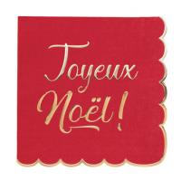 SERVIETTES FESTONNES 33X33CM ROUGE ET OR JOYEUX NOEL X16