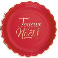 ASSIETTES FESTONNEES 23CM ROUGE ET OR JOYEUX NOEL X8