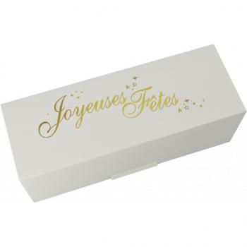 BOITE A BUCHE BLANCHE VERNIS+OR JOY FETES 20X11X11 A L'UNITE
