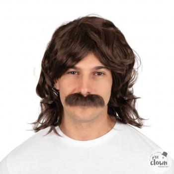 PERRUQUE 70'S ET MOUSTACHE BRUN