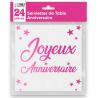 SERVIETTES ANNIVERSAIRE FUCHSIA METALLISEES X24