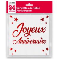 SERVIETTES ANNIVERSAIRE ROUGE METALLISEES X24