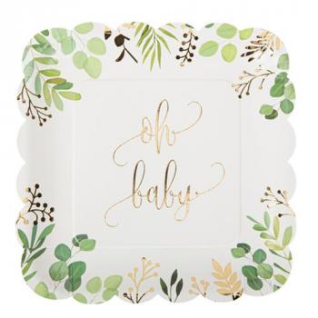 ASSIETTES OH BABY BLANC VERT ET OR 23.5CM X8