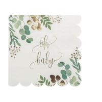 SERVIETTES OH BABY BLANC VERT ET OR 33X33CM  X16