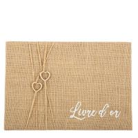 LIVRE D'OR JUTE COEUR BOIS ET FICELLE 16.5X24CM (64 pages)