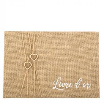 LIVRE D'OR JUTE COEUR BOIS ET FICELLE 16.5X24CM (64 pages)