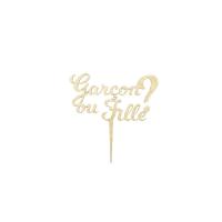 PIC EN BOIS DORE GENDER REVEAL GARCON OU FILLE 40CM