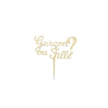 PIC EN BOIS DORE GENDER REVEAL GARCON OU FILLE 40CM