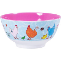 BOL EN MÉLAMINE RICE - BLEU IMPRIMÉ POULES - MEDIUM