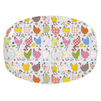 ASSIETTE RECTANGULAIRE EN MÉLAMINE RICE - IMPRIMÉ POULES
