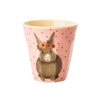 TASSE ENFANT EN MÉLAMINE RICE - ROSE IMPRIMÉ LAPIN