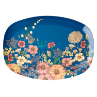 ASSIETTE RECTANGULAIRE EN MÉLAMINE RICE - BLEUE IMPRIMÉ COLLAGE DE FLEURS