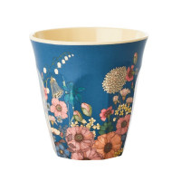 TASSE EN MÉLAMINE RICE - BLEUE IMPRIMÉ COLLAGE DE FLEURS - MEDIUM