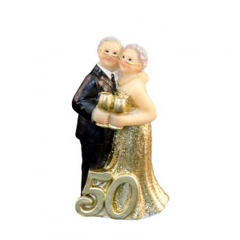 COUPLE RESINE NOCES D'OR VERRE A LA MAIN 4,6X3,2X8,6CM