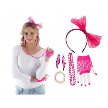 KIT 5 PIECES ANNEES 80 ROSE FLUO