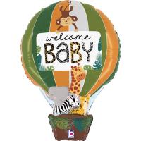 BALLON ALU MONTGOLFIERE JUNGLE WELCOME BABY 30"76CM