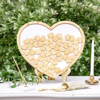 CADRE COEUR LIVRE D'OR 30X27CM SUR SUPPORT + 60 COEURS BOIS