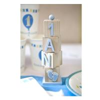 CUBES BOIS EMPILES "1 AN" BLEU (15,5x4,5x4,5cm)