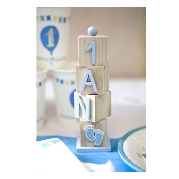 CUBES BOIS EMPILES "1 AN" BLEU (15,5x4,5x4,5cm)