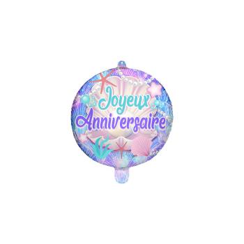 BALLON ALU ROND JOYEUX ANNIVERSAIRE SIRENE 45CM