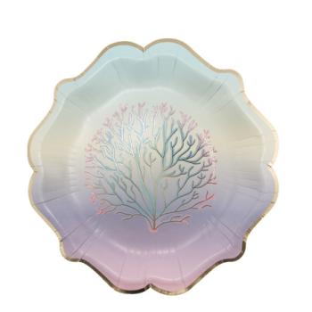 ASSIETTES SIRENE CARTON PASTEL ET OR 23CM X8