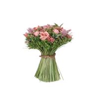 BOUQUET CHAMPETRES ROSES+FEUILLAGES DIAM 16CM X20CM