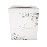 URNE MERCI JARDIN BOTANIQUE VERT SAUGE ET BLANC 21X25CM