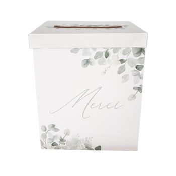 URNE MERCI JARDIN BOTANIQUE VERT SAUGE ET BLANC 21X25CM
