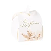 CONTENANTS "BAPTEME" PAMPAS FLEURS DE COTON ET OR 5X7CM X10