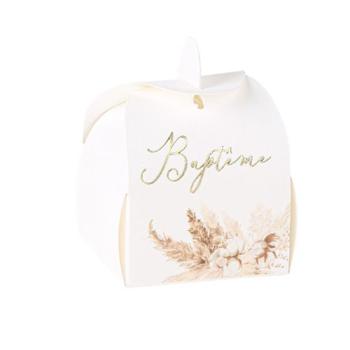 CONTENANTS "BAPTEME" PAMPAS FLEURS DE COTON ET OR 5X7CM X10