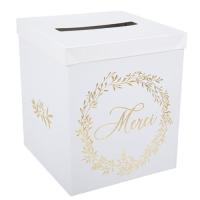 URNE MERCI JOLIS BRINS BLANCHE ET OR 21X25CM
