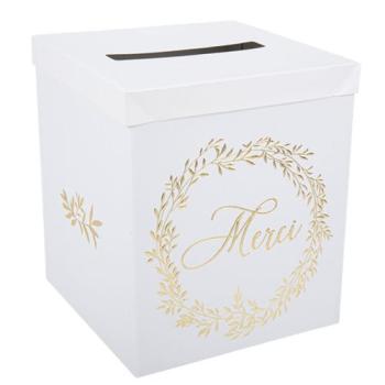 URNE MERCI JOLIS BRINS BLANCHE ET OR 21X25CM