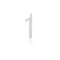 BOUGIE CHIFFRE 1 CALLIGRAPHIE PAILLETTE ARGENT 10,5CM